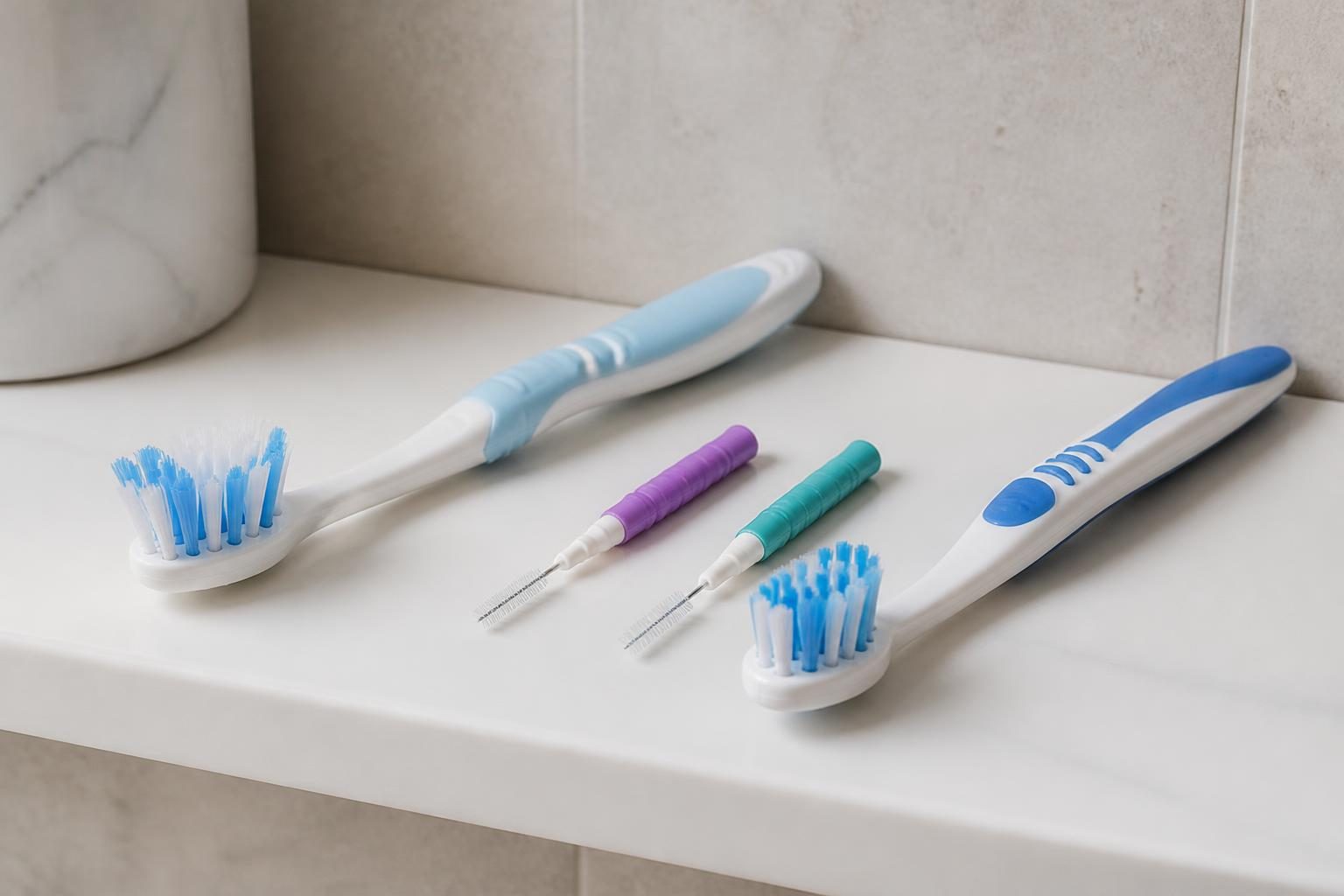 Bàn chải chỉnh nha lông chữ V, bàn chải kẽ và bàn chải lông mềm, dụng cụ chải răng đúng cách khi niềng - ảnh minh hoạ