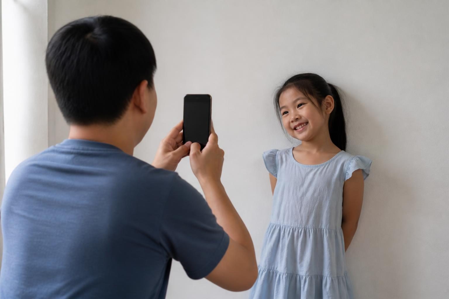 Bố dùng điện thoại chụp ảnh nụ cười của con gái để gửi bác sĩ xem trước - ảnh minh hoạ