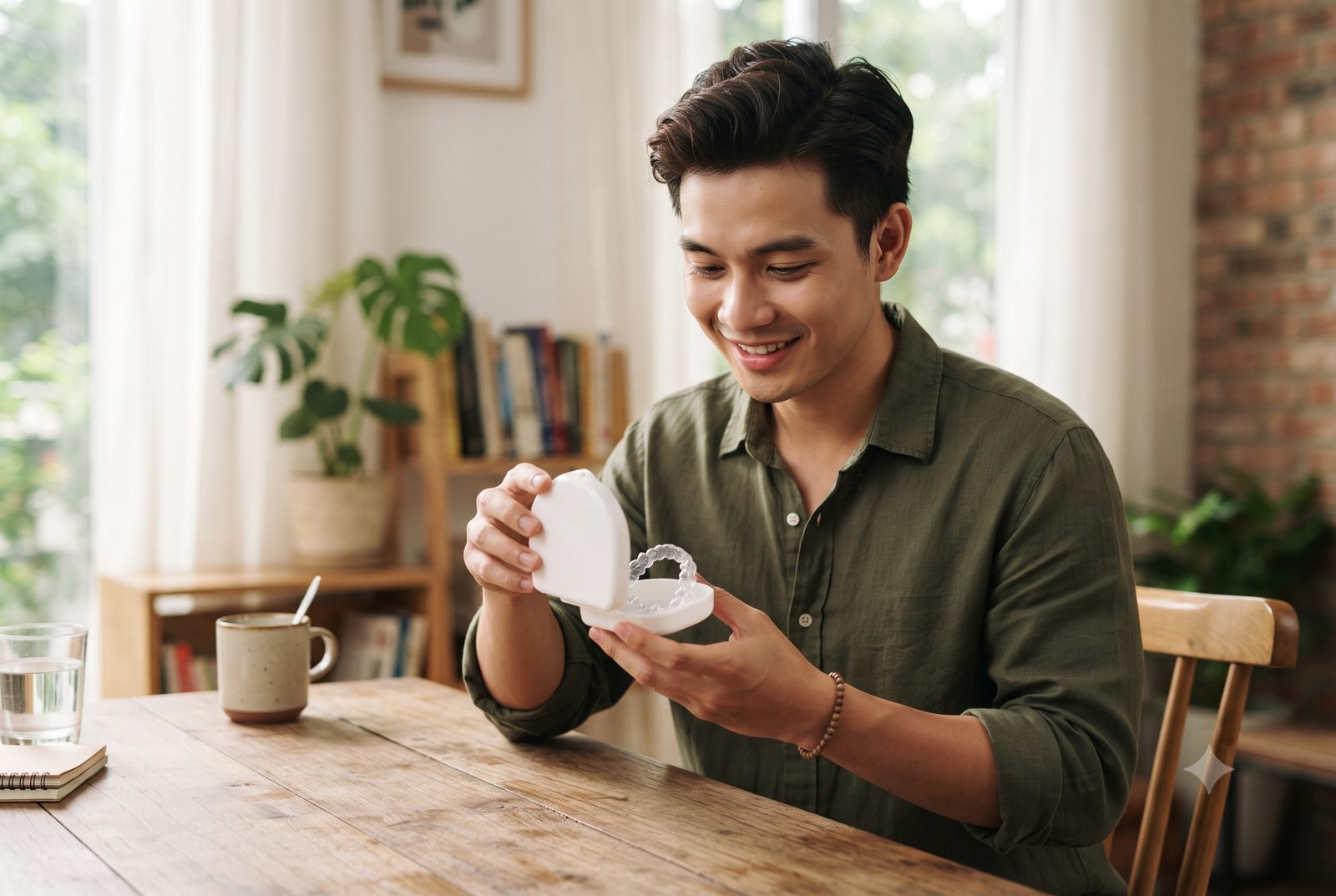 Chàng trai mở hộp đựng khay niềng răng trong suốt - ảnh minh hoạ chi phí niềng răng trong suốt