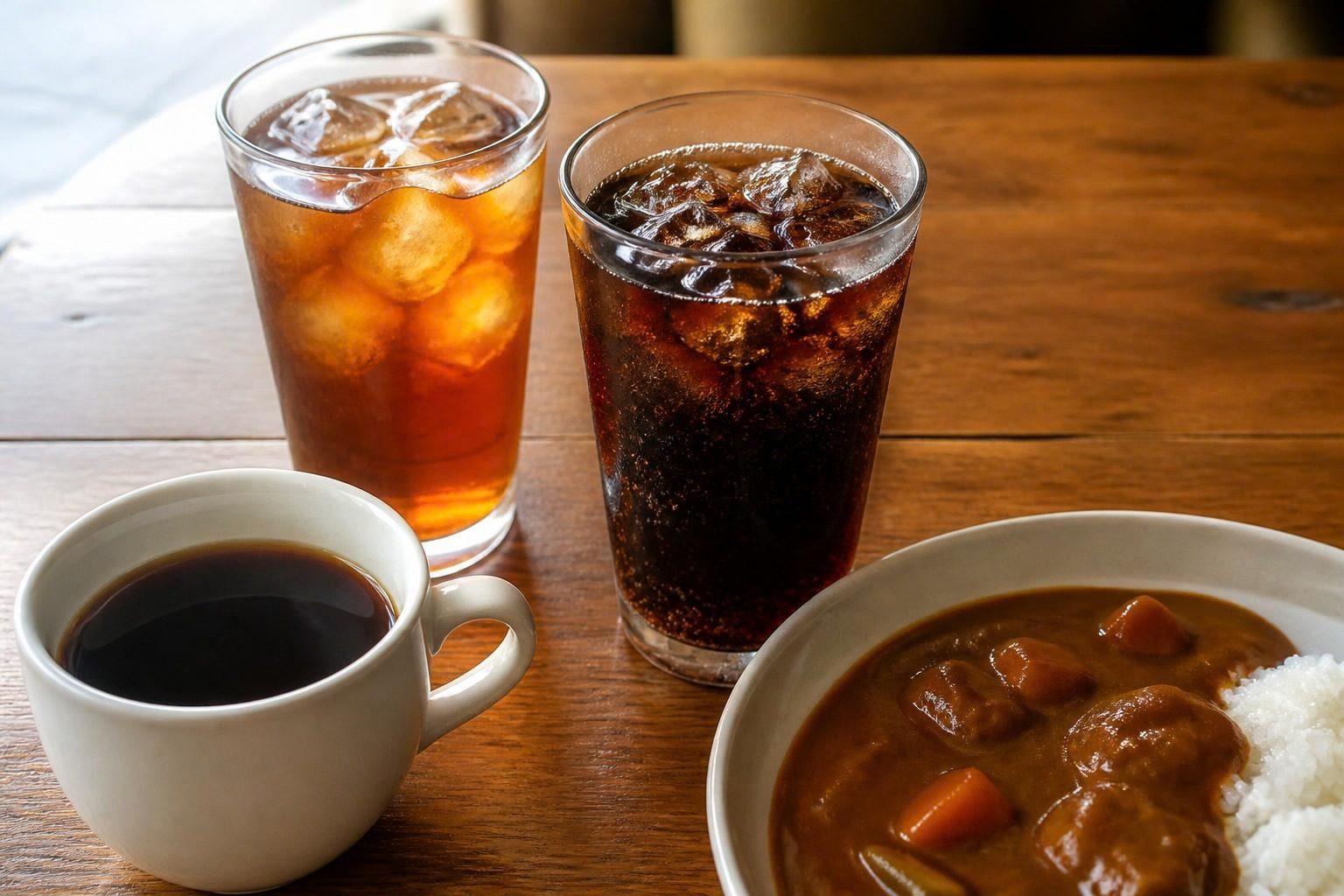 Cà phê đen, trà đá, nước ngọt có ga và cà ri là đồ ăn uống sẫm màu dễ làm xỉn răng khi niềng - ảnh minh hoạ