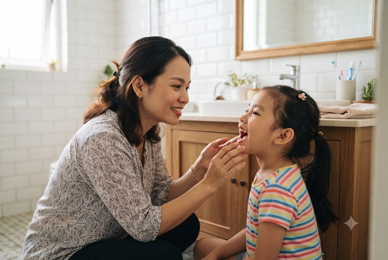 Mẹ xem hàm răng sữa của con gái nhỏ, băn khoăn có nên niềng răng càng sớm càng tốt - ảnh minh hoạ