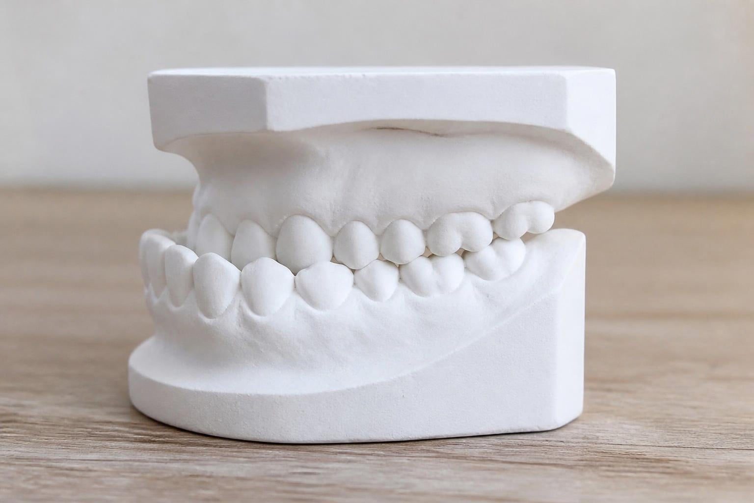 Mô hình hàm nhìn nghiêng để quan sát tương quan răng trên và răng dưới - ảnh minh hoạ tình trạng răng móm