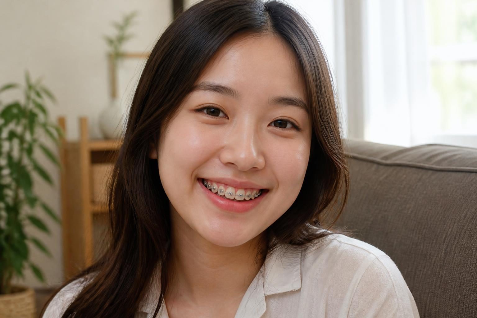 Nụ cười của cô gái đang niềng răng mắc cài kim loại - ảnh minh hoạ niềng răng an toàn